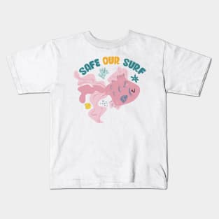 Safe our Surf quote with cute sea animal fish, starfish, coral and shell Kids T-Shirt